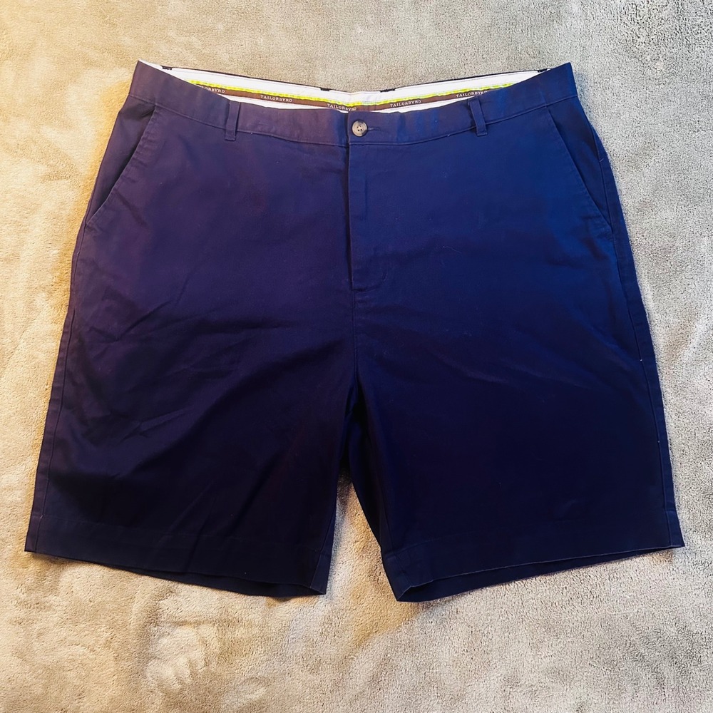 Tailorbyrd Mens Navy Blue Cotton Chino Shorts Flamingo Size 44 Flat Front